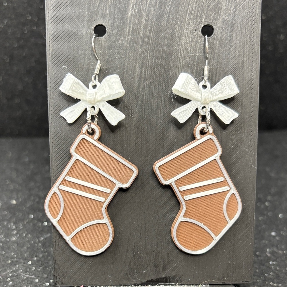 Gingerbread Stocking Earrings with Bow